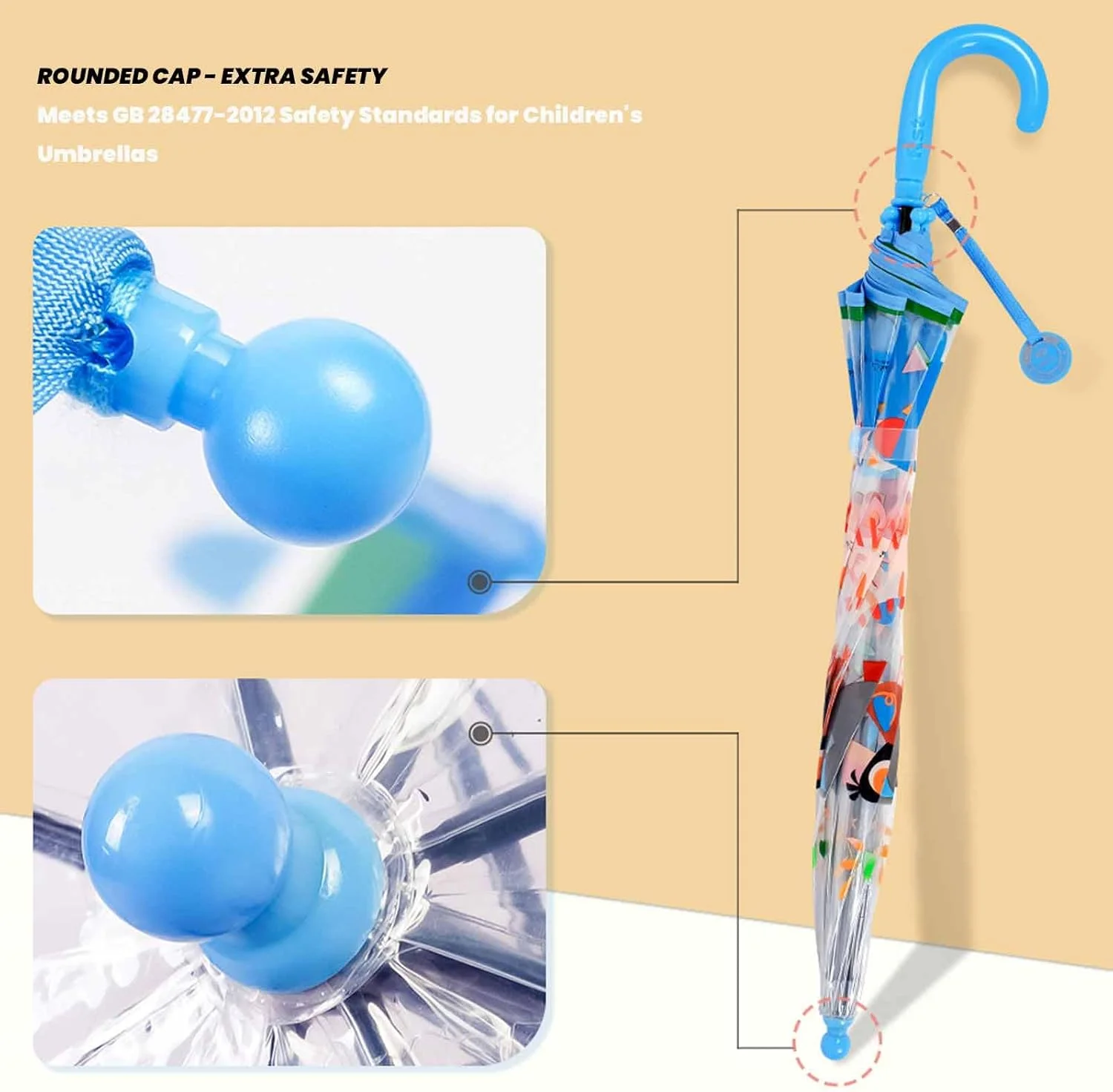 چتر حبابی شفاف کودکانه MRTLLOA با دسته منحنی با گرفتن آسان، چتر حبابی گنبدی شفاف ایمن برای پسران و دختران نوپا
