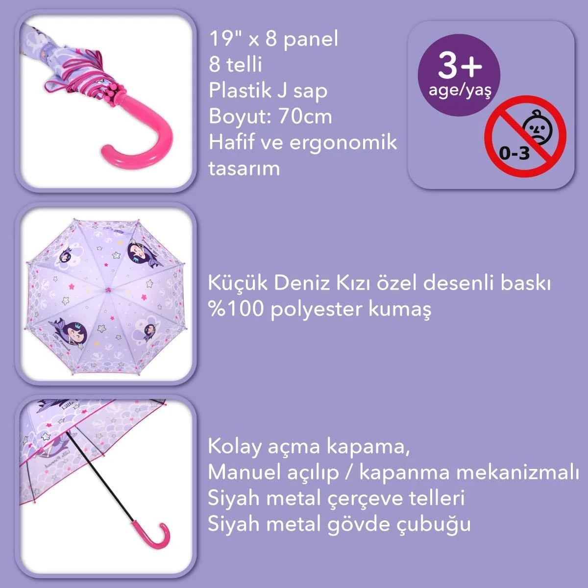 چتر کودکانه پری دریایی کوچولو Milk&Moo، چتر ضد باد دخترانه، چتر دستی بچگانه با دسته آسان گیر، سایز One Size چتر کودکانه پری دریایی کوچولو Milk&Moo، چتر ضد باد دخترانه، چتر دستی بچگانه با دسته آسان گیر، سایز One Size