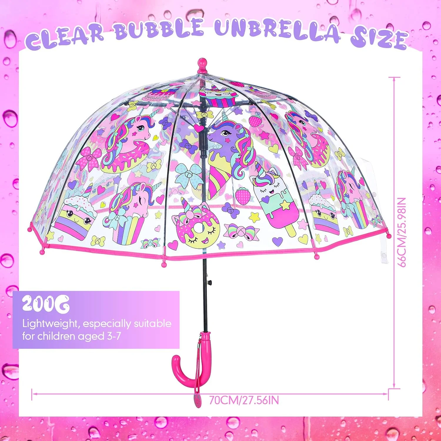 جکسین 2 عدد چتر حبابی شفاف کودکانه با دسته آسان گیر، چتر گنبدی شفاف، چتر کودکانه برای باران پسران دختران (ابر رنگین کمان، تکشاخ) جکسین 2 عدد چتر حبابی شفاف کودکانه با دسته آسان گیر، چتر گنبدی شفاف، چتر کودکانه برای باران پسران دختران (ابر رنگین کمان، تکشاخ)