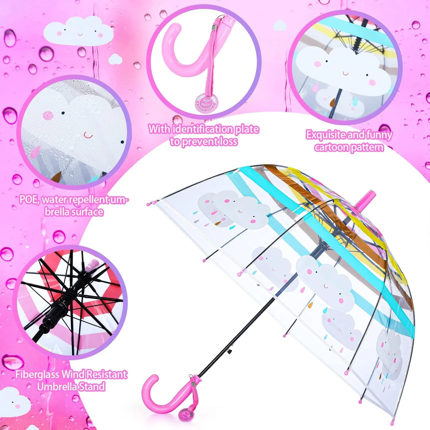 جکسین 2 عدد چتر حبابی شفاف کودکانه با دسته آسان گیر، چتر گنبدی شفاف، چتر کودکانه برای باران پسران دختران (ابر رنگین کمان، تکشاخ) جکسین 2 عدد چتر حبابی شفاف کودکانه با دسته آسان گیر، چتر گنبدی شفاف، چتر کودکانه برای باران پسران دختران (ابر رنگین کمان، تکشاخ)