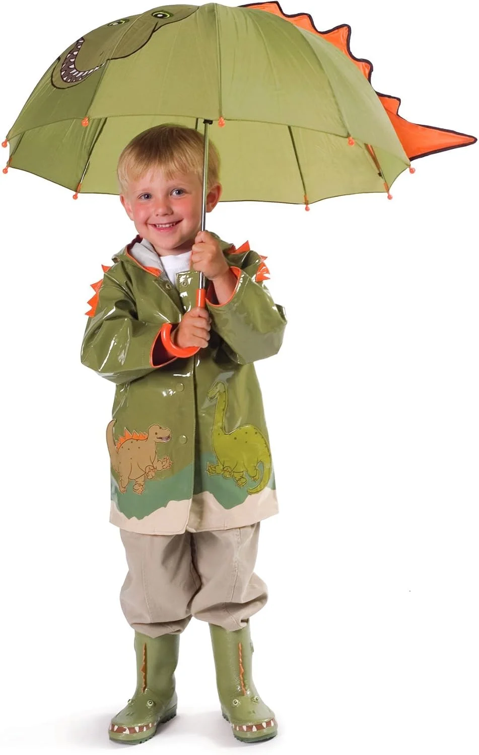 چتر دایناسور سبز Kidorable برای پسران با دسته سرگرم کننده دایناسوری، خارهای بیرون زده و لبخند بزرگ چتر دایناسور سبز Kidorable برای پسران با دسته سرگرم کننده دایناسوری، خارهای بیرون زده و لبخند بزرگ