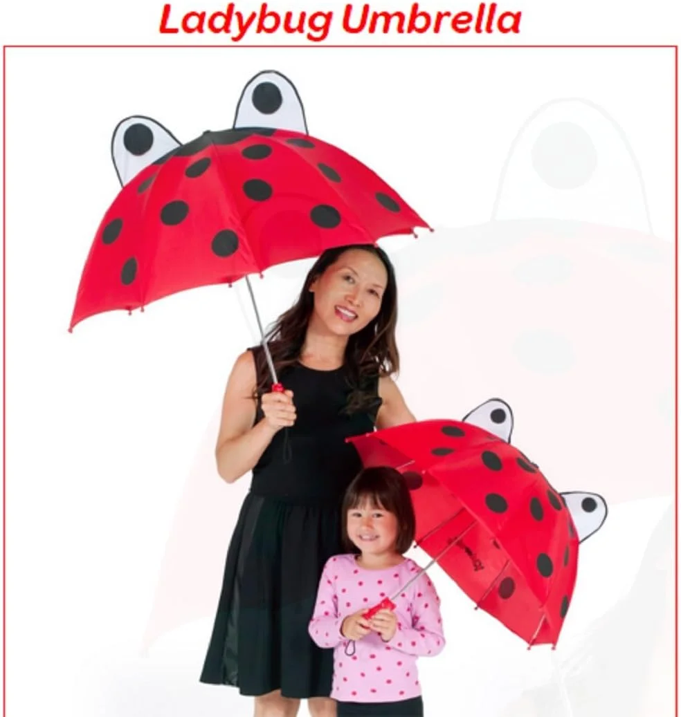 چتر دخترانه کفشدوزک قرمز Kidorable با دسته سرگرمکننده کفشدوزکی، چشمان بیرونزده و خالخالی چتر دخترانه کفشدوزک قرمز Kidorable با دسته سرگرمکننده کفشدوزکی، چشمان بیرونزده و خالخالی