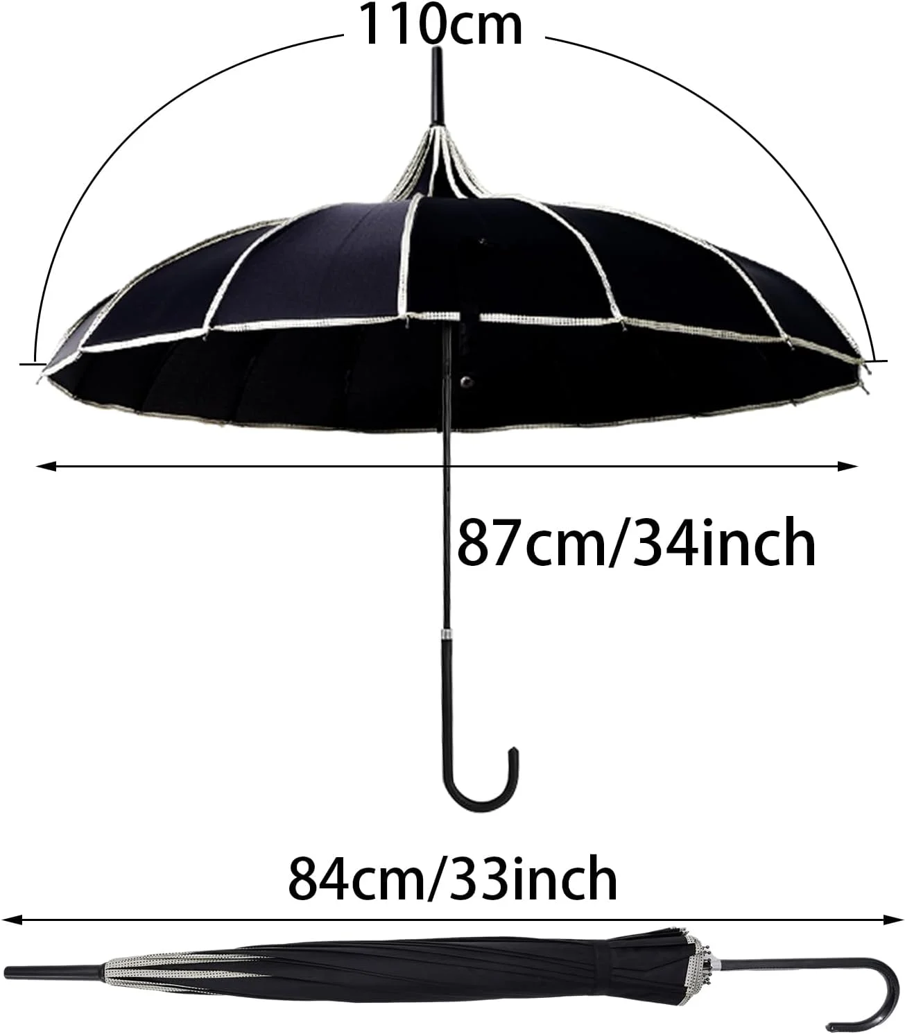 چتر پاگودا با دسته قلاب دار، چتر آفتابی بزرگ رترو، چتر گوتیک برای زنان، مناسب مهمانی عروسی، محافظت در برابر اشعه ماوراء بنفش، 2 عدد