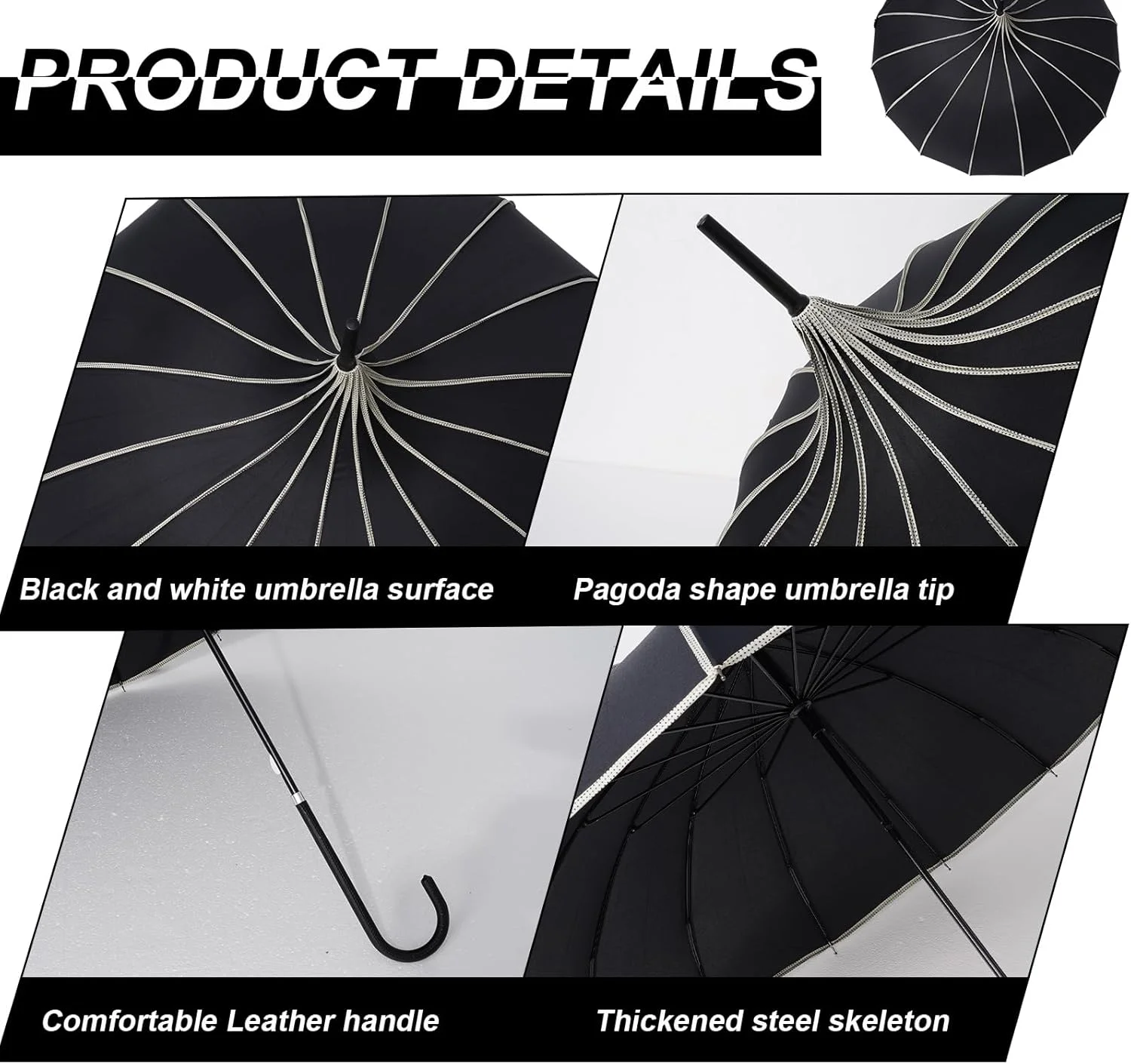 چتر پاگودا با دسته قلاب دار، چتر آفتابی بزرگ رترو، چتر گوتیک برای زنان، مناسب مهمانی عروسی، محافظت در برابر اشعه ماوراء بنفش، 2 عدد