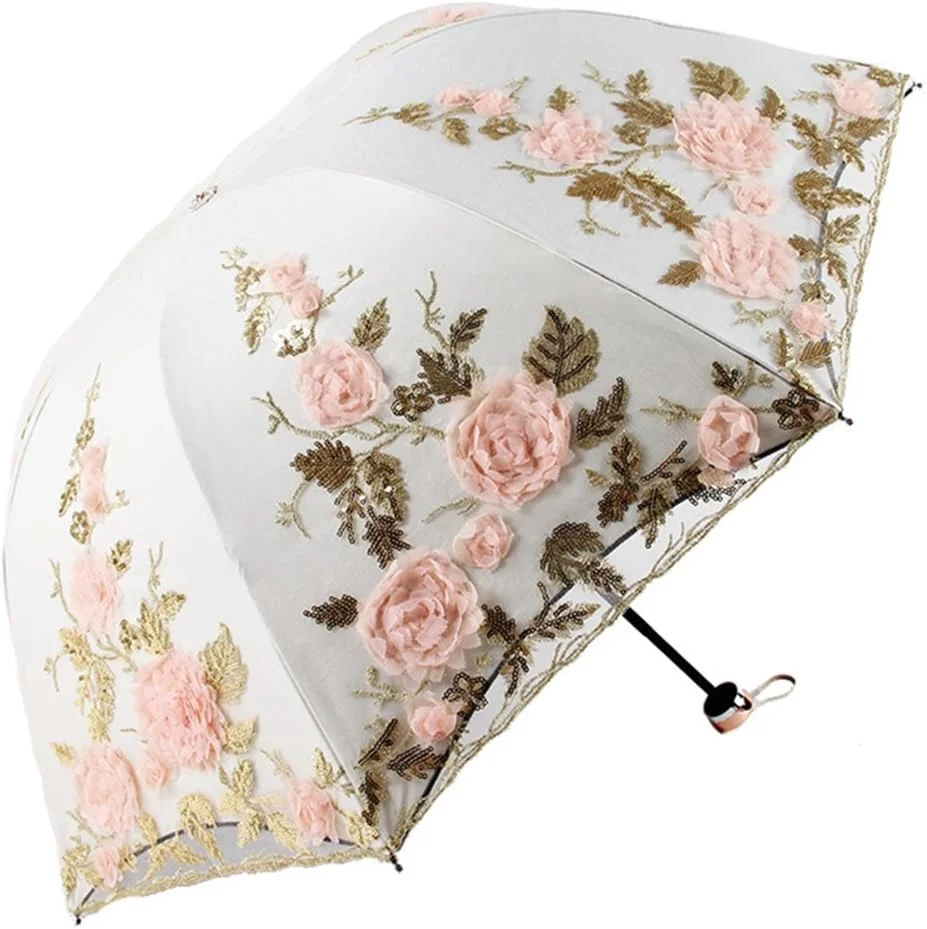 چتر آفتابی توری وینتیج Honeystore با گلدوزی سه بعدی گل تاشو