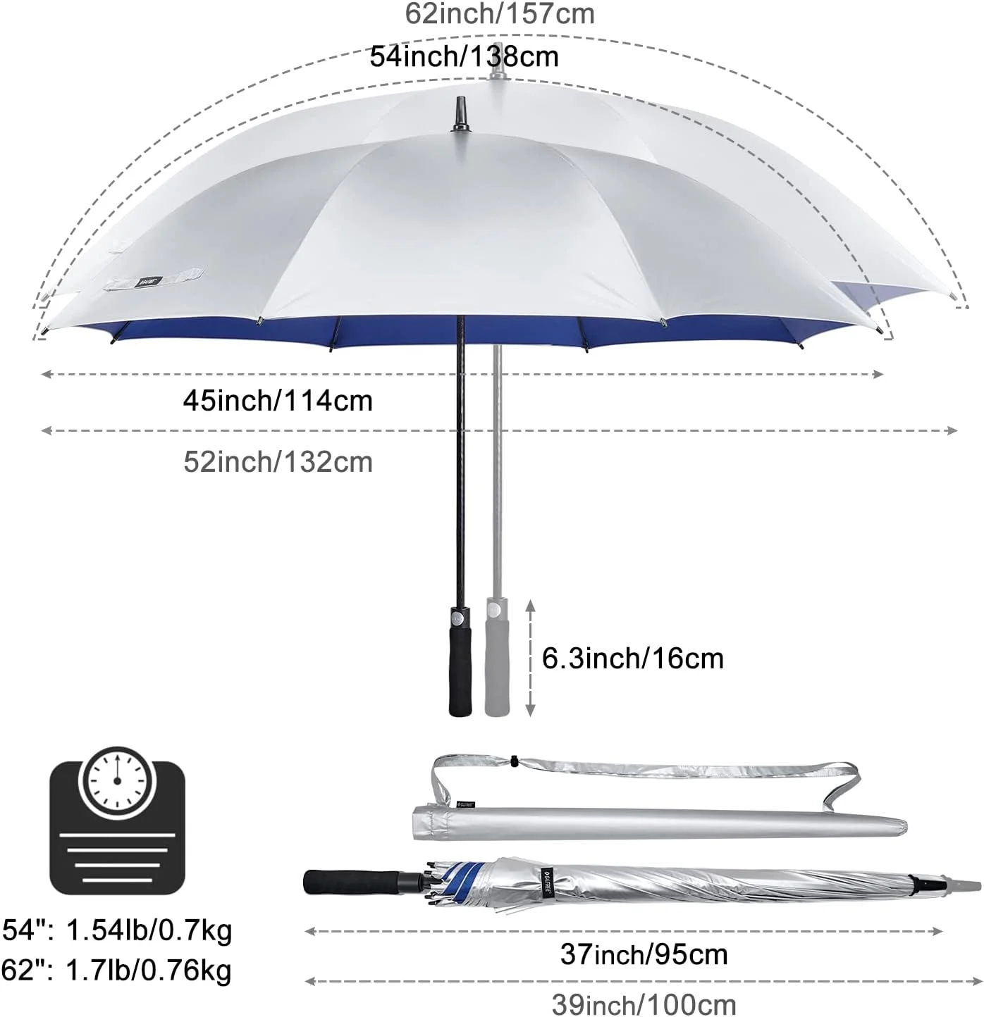 چتر بزرگ گلف G4Free با پوشش نقره ای، محافظت در برابر اشعه ماوراء بنفش، ضد باد و باز شدن خودکار - سایز 54/62 اینچ چتر بزرگ گلف G4Free با پوشش نقره ای، محافظت در برابر اشعه ماوراء بنفش، ضد باد و باز شدن خودکار - سایز 54/62 اینچ