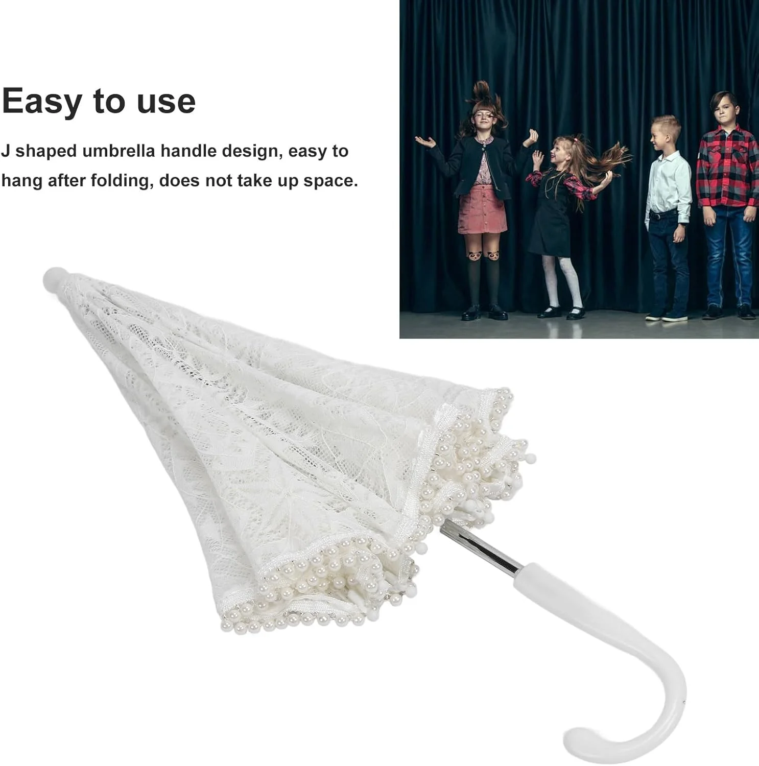 چتر توری سفید فافیسی، چتر عروس با گل های گلدوزی شده و دسته ارگونومیک، مناسب برای عکاسی و مهمانی