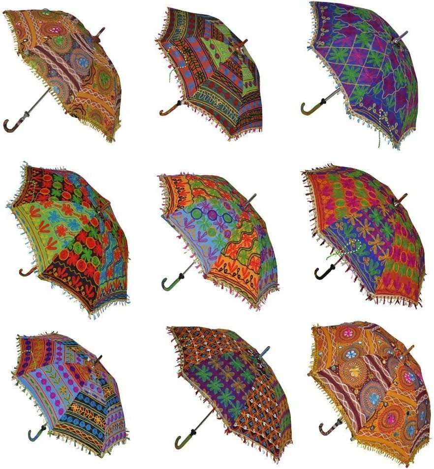 رادهی کریشنا فشنز چتر هندی تزیینی عروسی، گلدوزی دستی، چتر تزیینی فیل، چتر آینه ای، چتر نخی (چند رنگ)