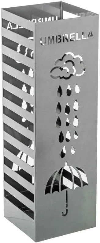 جای چتری مربعی DRW فلزی نقره ای طرح اشکی 49x15.5x14.5 سانتی متر