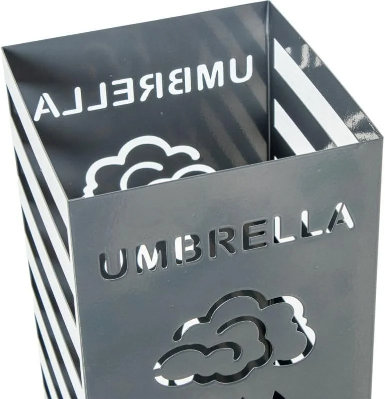 جای چتری مربعی DRW فلزی نقره ای طرح اشکی 49x15.5x14.5 سانتی متر