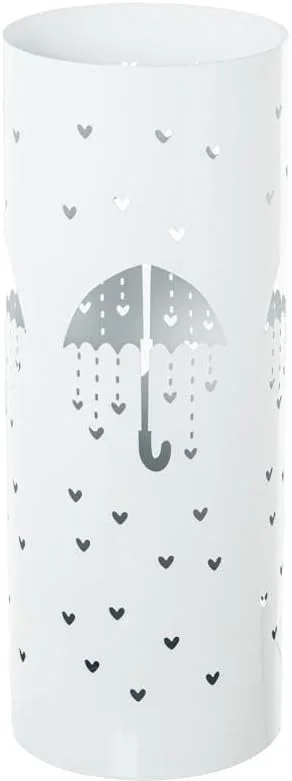 جای چتر گرد DRW با طرح چتر و قلب، فلز سفید، ۴۹x۱۹x۱۹ سانتی متر