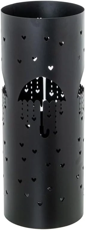 جا چتری گرد DRW با طرح چتر و قلب، فلز مشکی، 49x19x19 سانتی متر جا چتری گرد DRW با طرح چتر و قلب، فلز مشکی، 49x19x19 سانتی متر