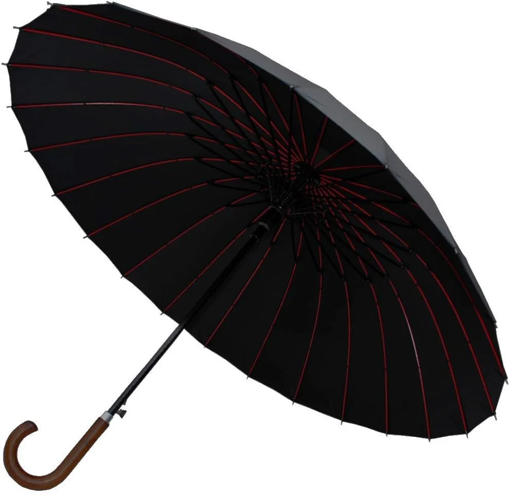 چتر 24 پره ضد باد COLLAR AND CUFFS LONDON - فوق العاده قوی - سرعت 60 مایل در ساعت - قاب تقویت شده سه لایه با فایبرگلاس - دسته چوبی قلاب دار - اتوماتیک - مناسب آقایان و بانوان