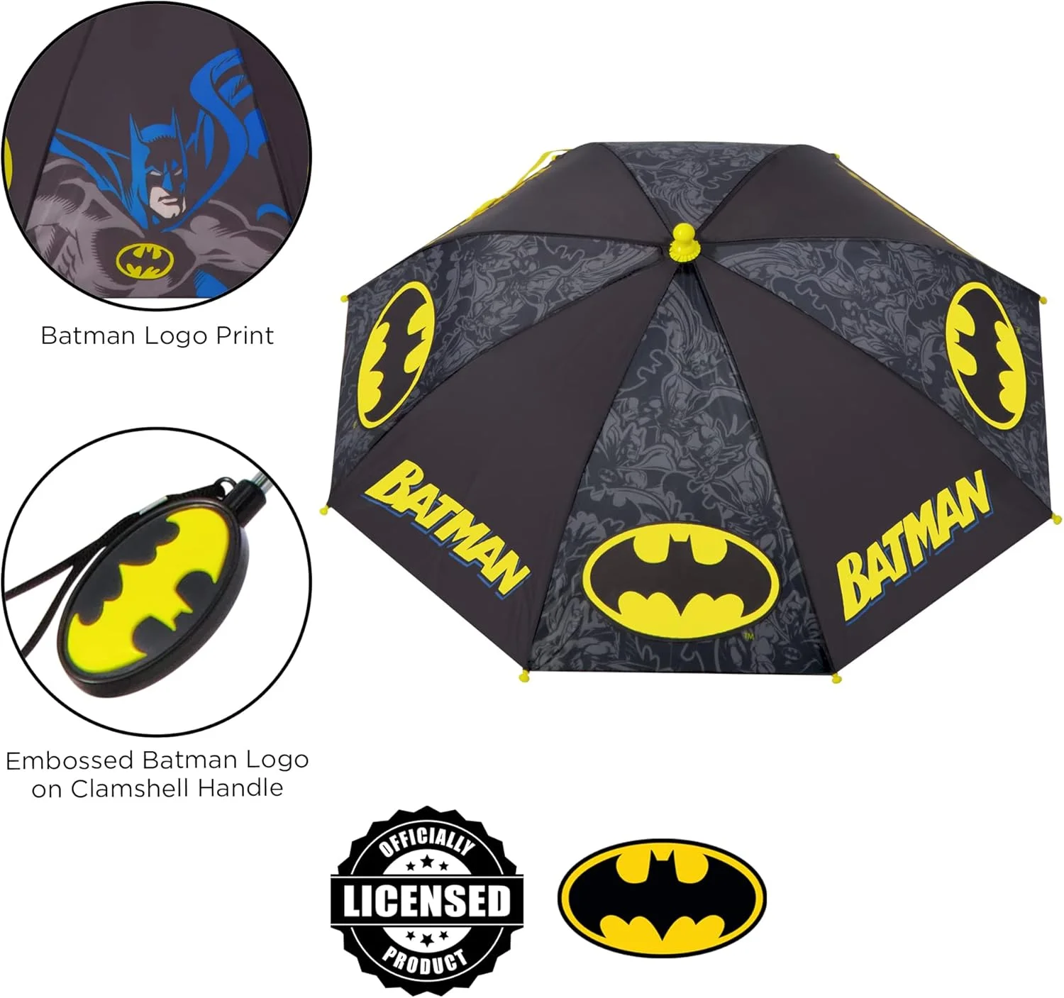 چتر کودکانه دی سی کامیکس، لباس بارانی بتمن برای کودکان نوپا و پسران کوچک 3 تا 6 سال