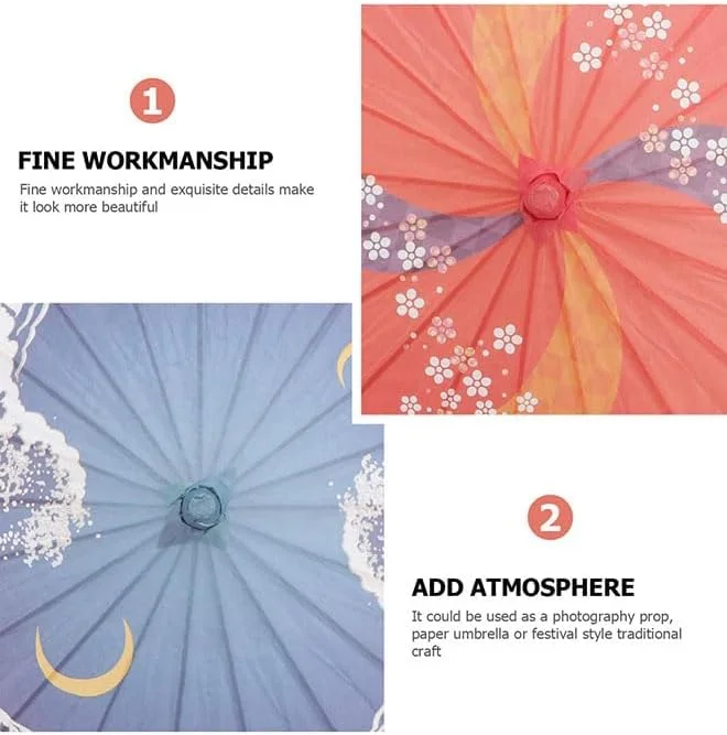 چتر کاغذی روغنی ضد آب کوچک به سبک چینی، چتر آفتابی کاغذی روغنی قدیمی ژاپنی تزئینی آویز برای دکوراسیون خانه، فروشگاه، 2 عدد