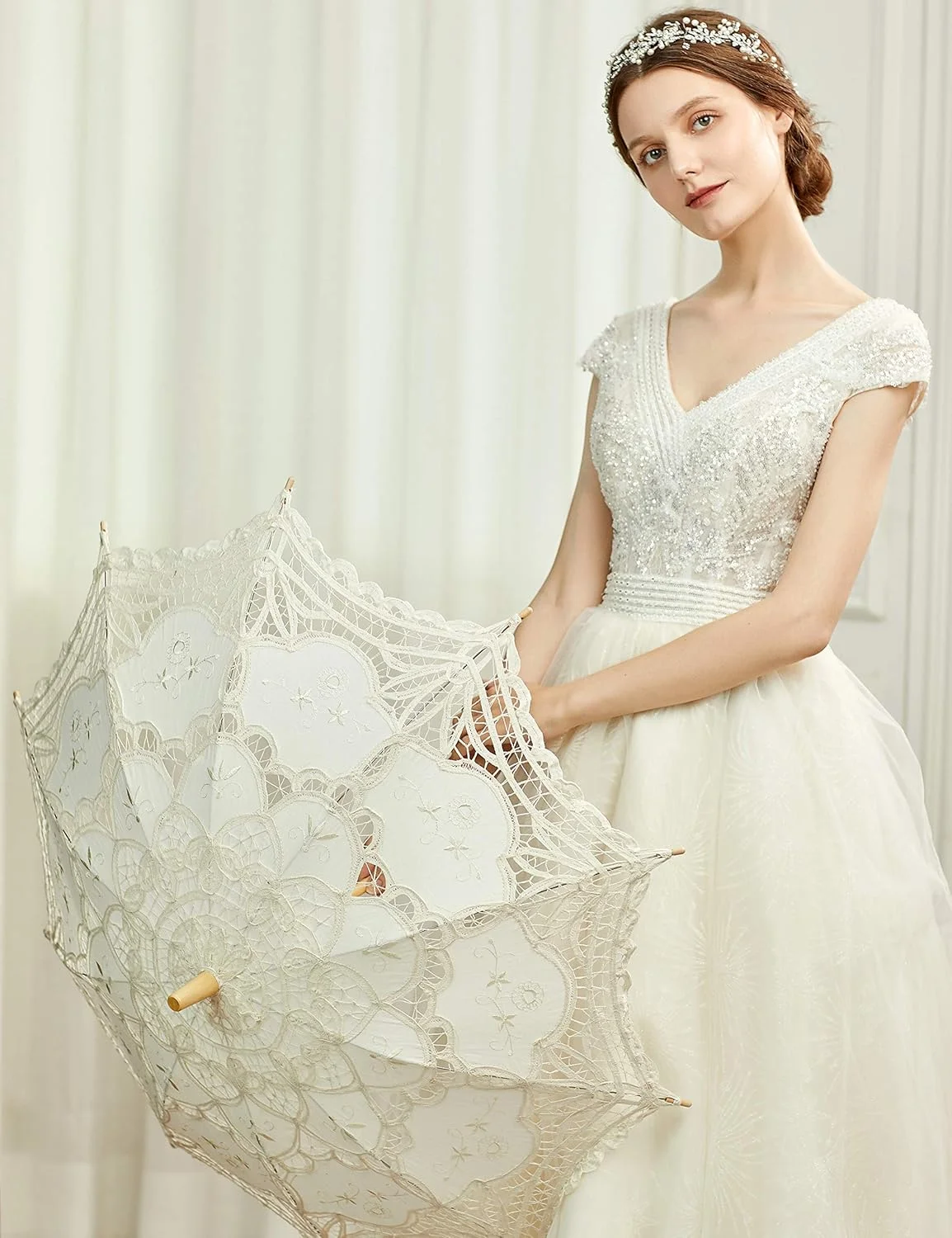 چتر توری BABEYOND، چتر آفتابی مجلسی و قدیمی برای عروسی، مناسب برای تزئین، عکاسی، لباس زنانه، مهمانی های دهه 1920