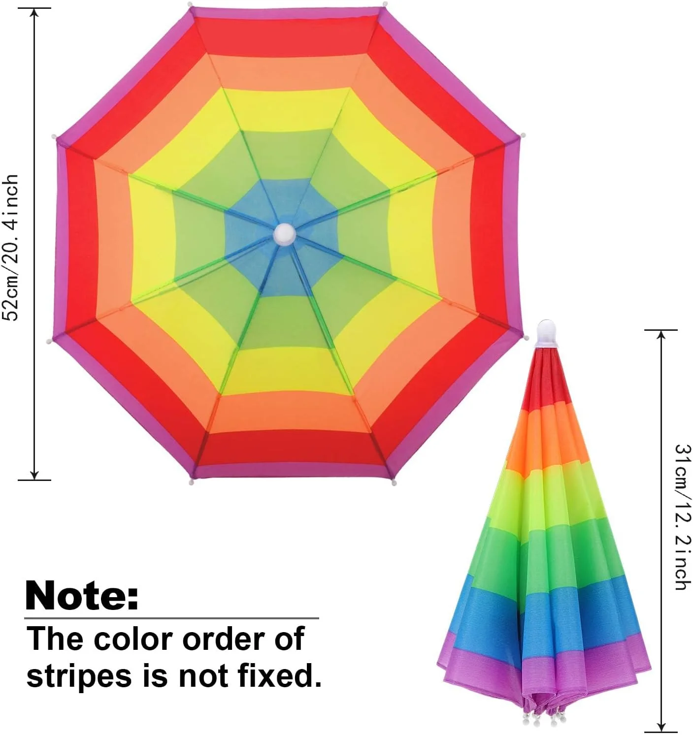 کلاه چتری رنگین کمانی، قابل تنظیم، مناسب آفتاب و باران، برای بزرگسالان و کودکان، 4 عدد