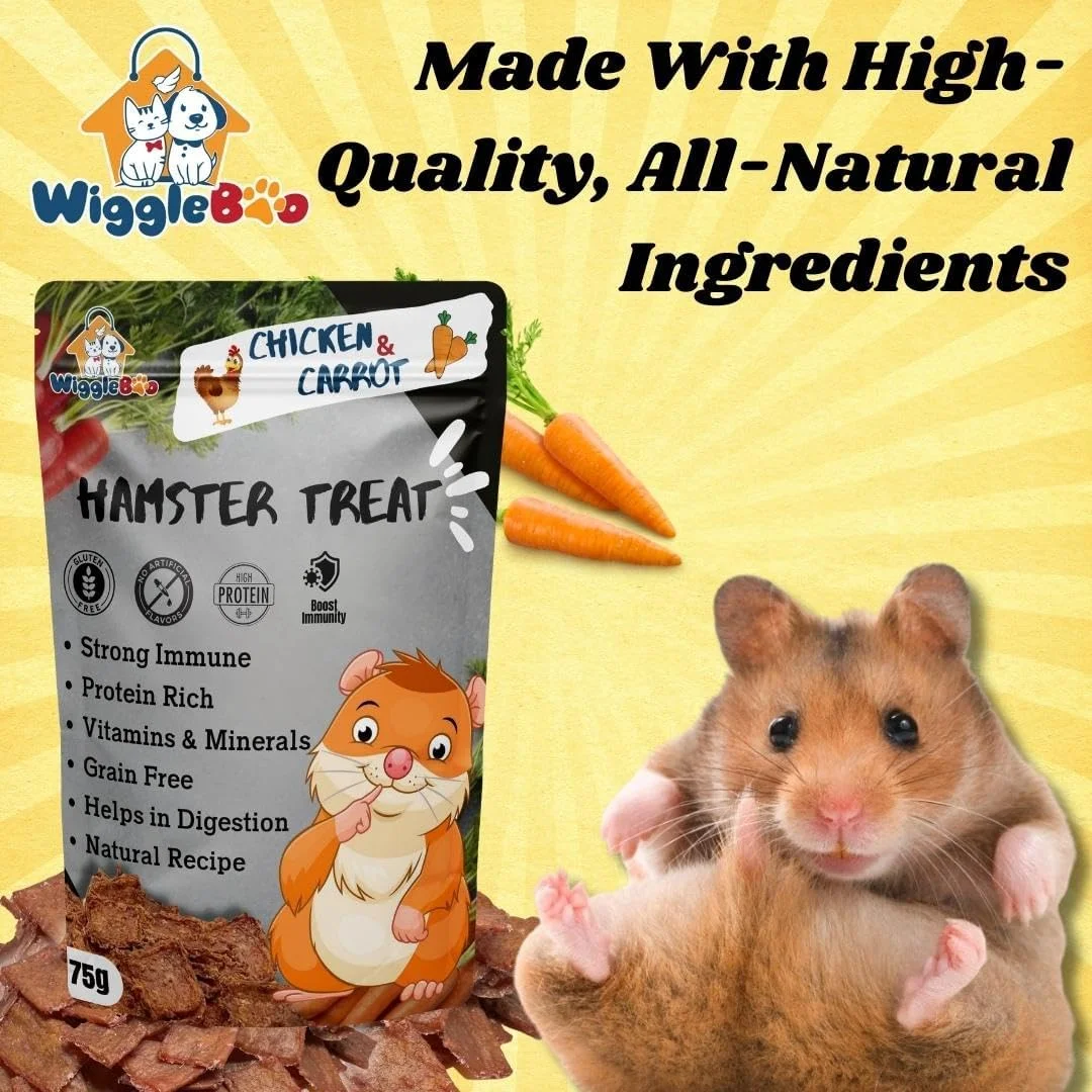 تشویقی همستر با طعم مرغ و هویج | غنی از پروتئین | میان وعده غذایی ترد و سالم | (75 گرم)