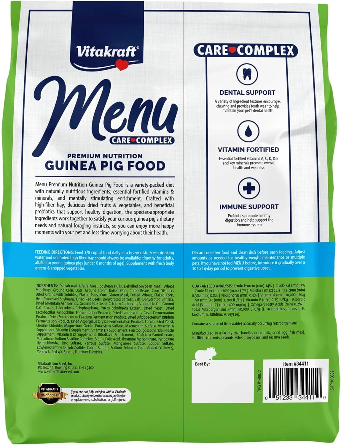 غذای ممتاز خوکچه هندی ویتاکرافت - مخلوط پلت های یونجه - غنی شده با ویتامین و مواد معدنی