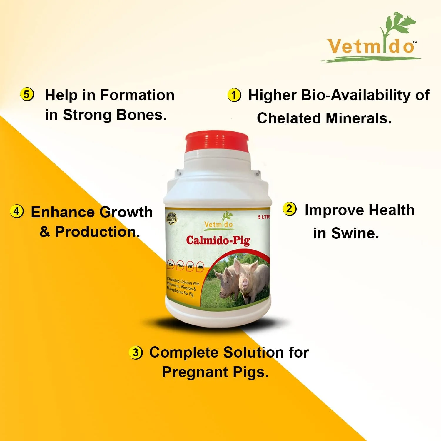 کالمیدو پیگ - مکمل کلسیم برای خوک، خوکچه و خوکداری - ۵ لیتر