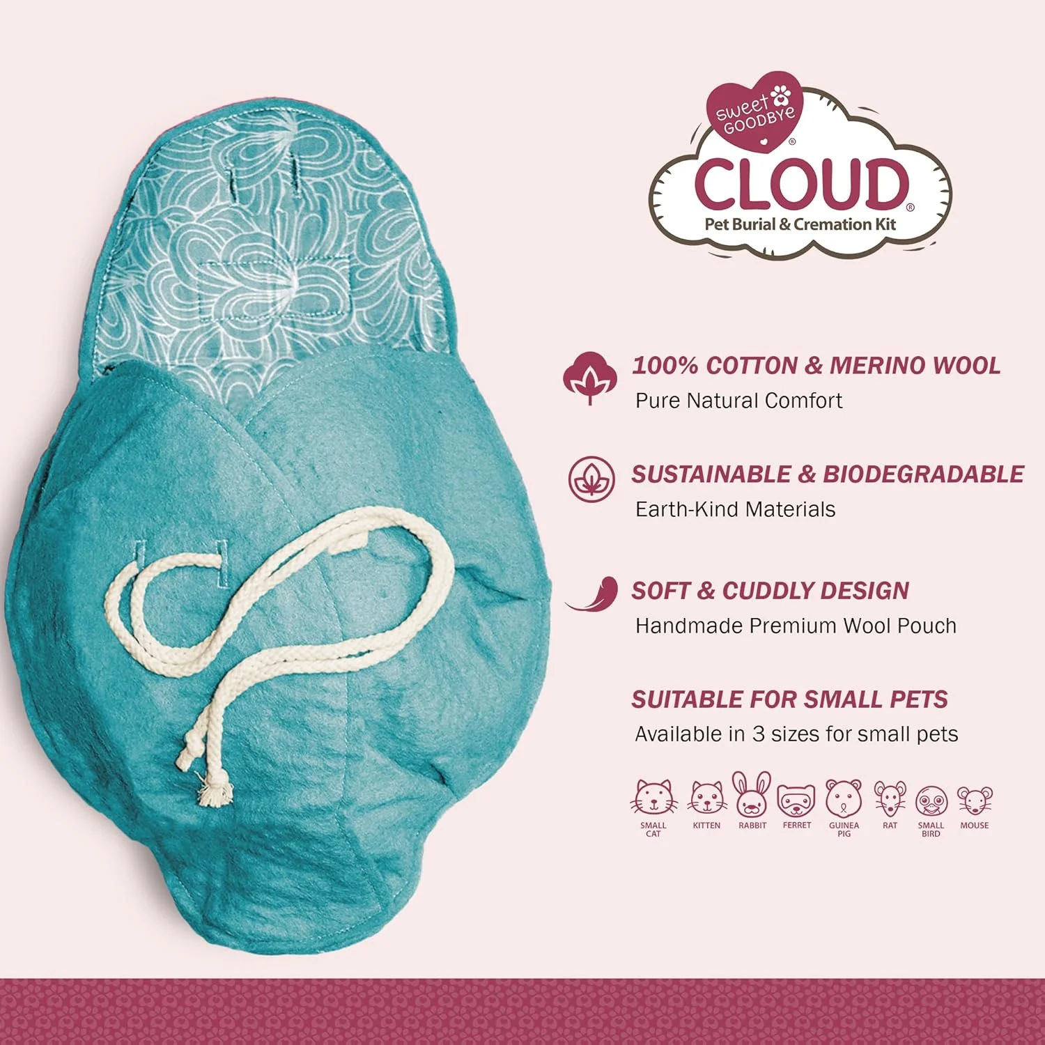 کیت مراسم خاکسپاری و سوزاندن حیوانات خانگی سازگار با محیط زیست Cloud® - تابوت برای حیوانات خانگی کوچکتر: خرگوش، همستر، جربیل، پرنده، ماهی، خزنده، گربه کوچک (انتخاب اندازه و رنگ) (کوچک، سبز آبی)