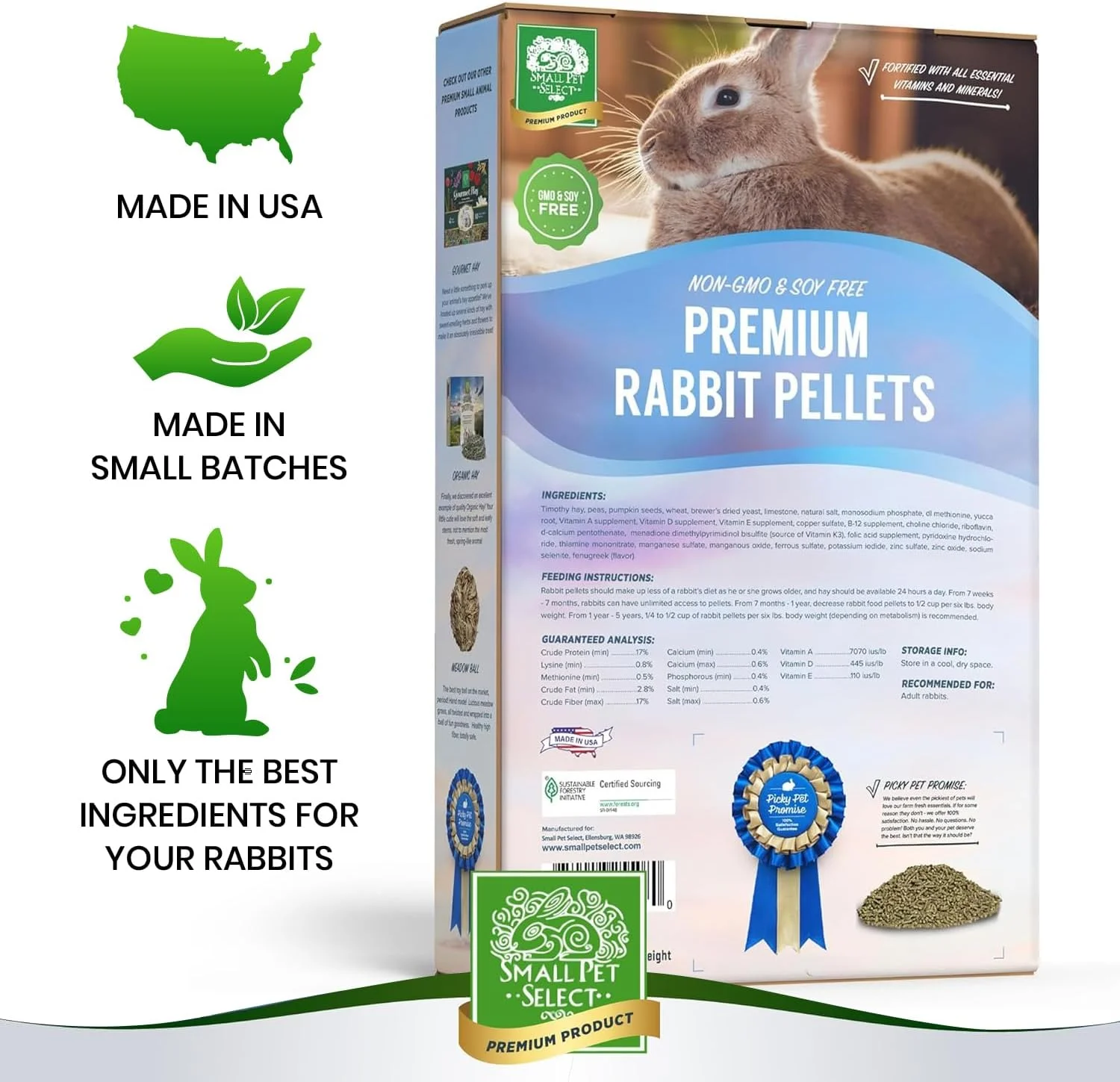 غذای پلت خرگوش درجه یک Small Pet Select، غیر تراریخته، بدون سویا. مواد اولیه محلی در شمال غربی اقیانوس آرام، 10 پوند