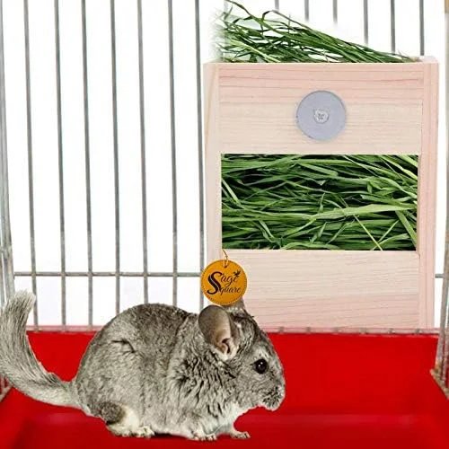 قفس چوبی طبیعی Sage Square، قفس یونجه/خوراک دهنده علف/نگهدارنده برای خرگوش/خوکچه هندی/راسوی اهلی