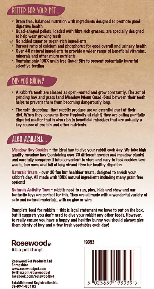 غذای خرگوش رز وود نچرالز مدل منوی علفزار 2 کیلوگرمی