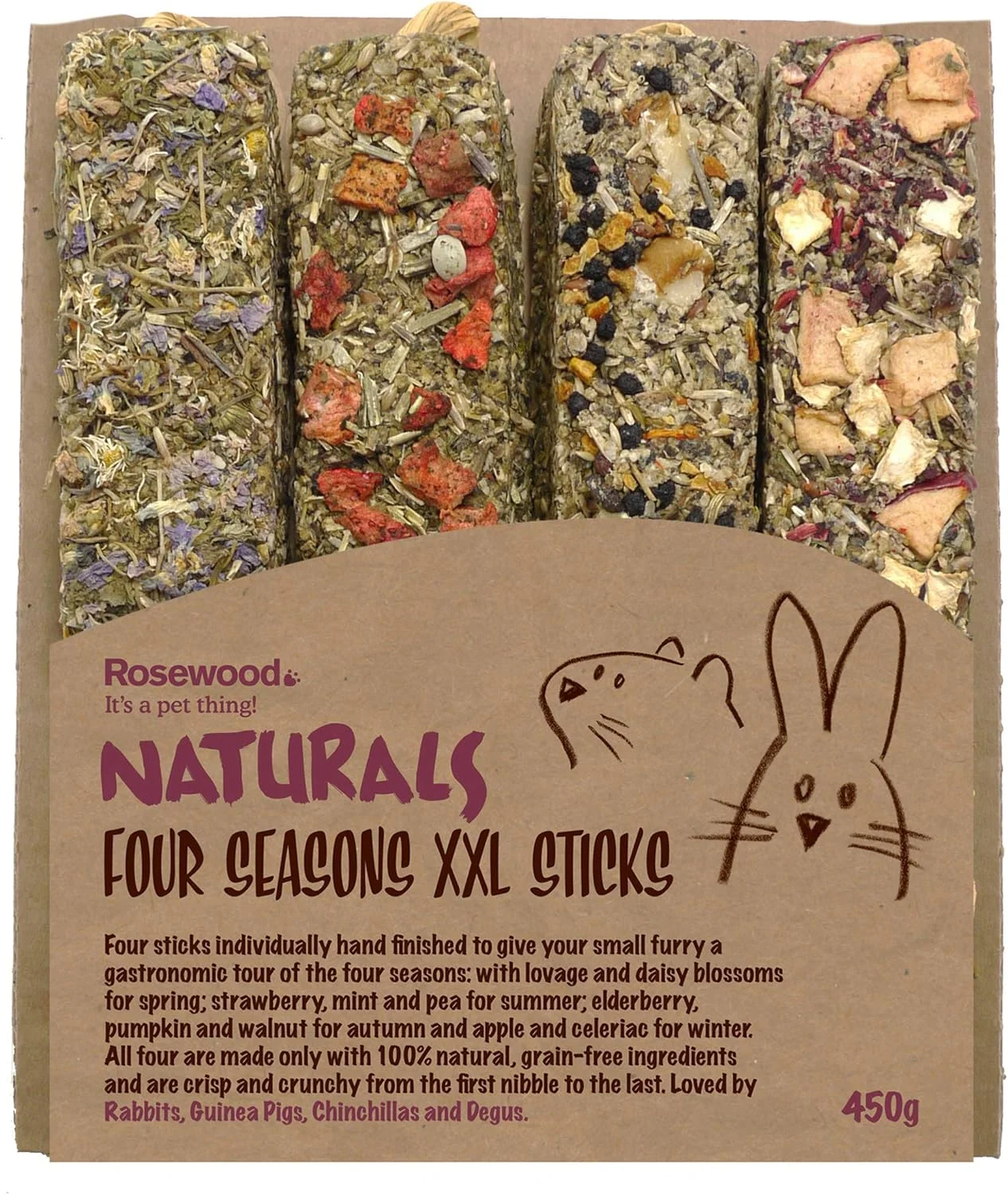 چوب تشویقی بزرگ جوندگان رز وود با طعم های طبیعی چهار فصل ۴۵۰ گرمی