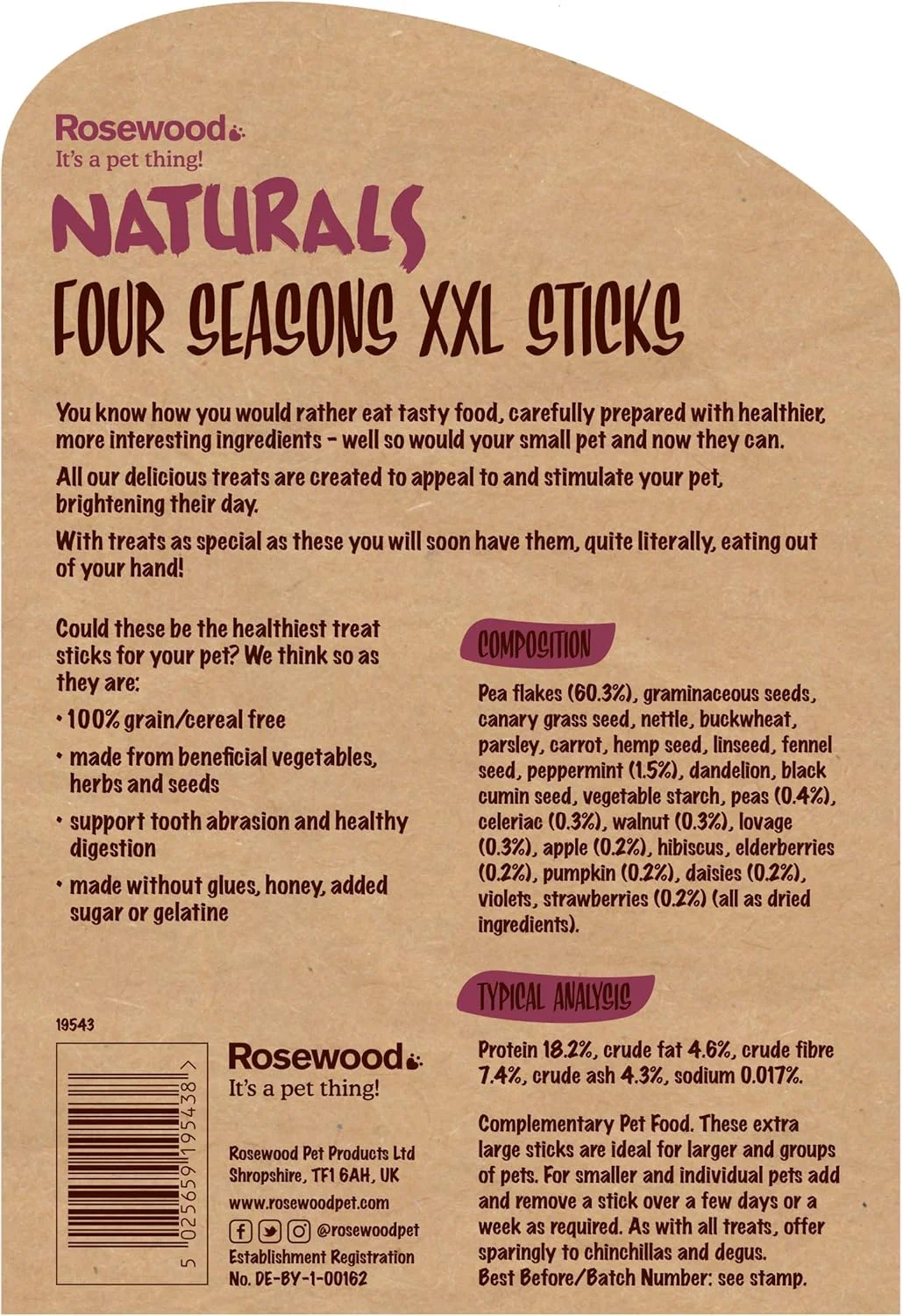 چوب تشویقی بزرگ جوندگان رز وود با طعم های طبیعی چهار فصل ۴۵۰ گرمی