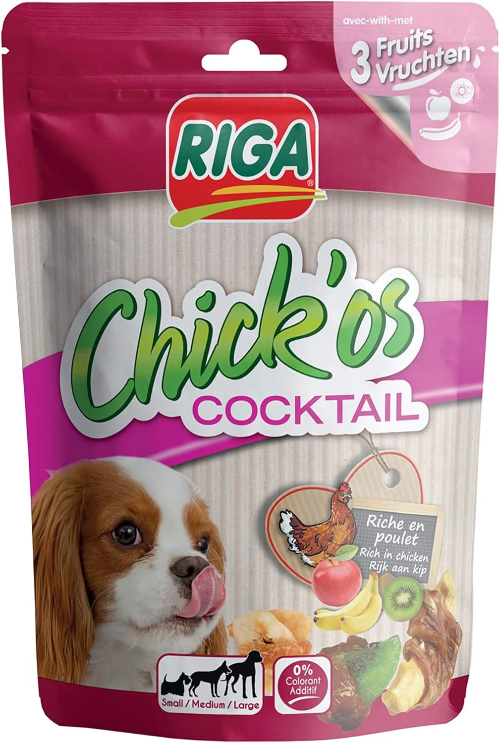 تشویقی سگ با طعم مرغ و مخلوط سه میوه ریگا چیکوز