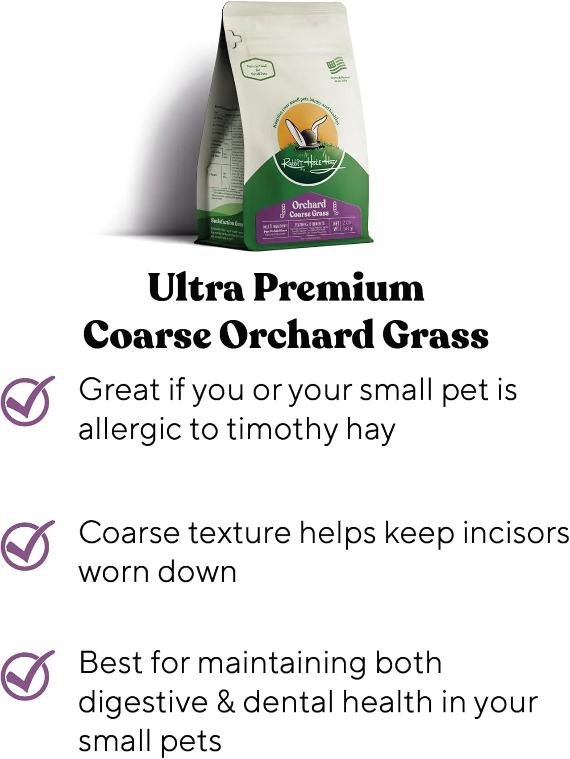 یونجه خرگوش سوراخ، درجه یک، بسته بندی دستی، علف باغی درشت برای خرگوش، چینچیلا یا خوکچه هندی کوچک شما (113 گرم)