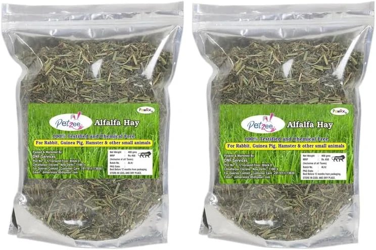 یونجه خشک، غذا برای بچه خرگوش ها، خوکچه هندی، همسترها و سایر حیوانات کوچک (400 گرم، بسته 2 عددی)