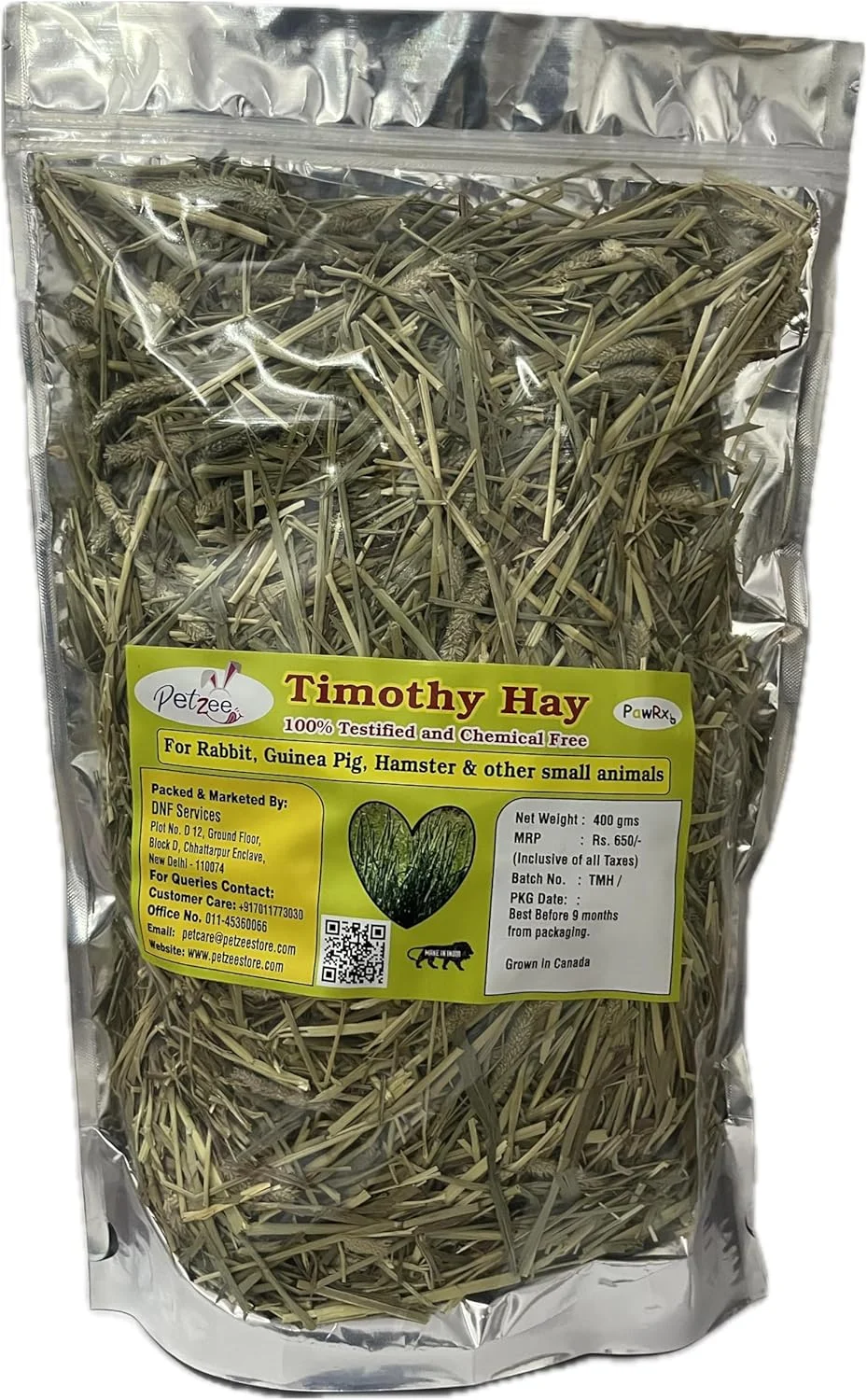 غذای یونجه تیموتی برای خرگوش، خوکچه هندی، همستر و سایر حیوانات کوچک (400 گرم) - بسته 2 عددی