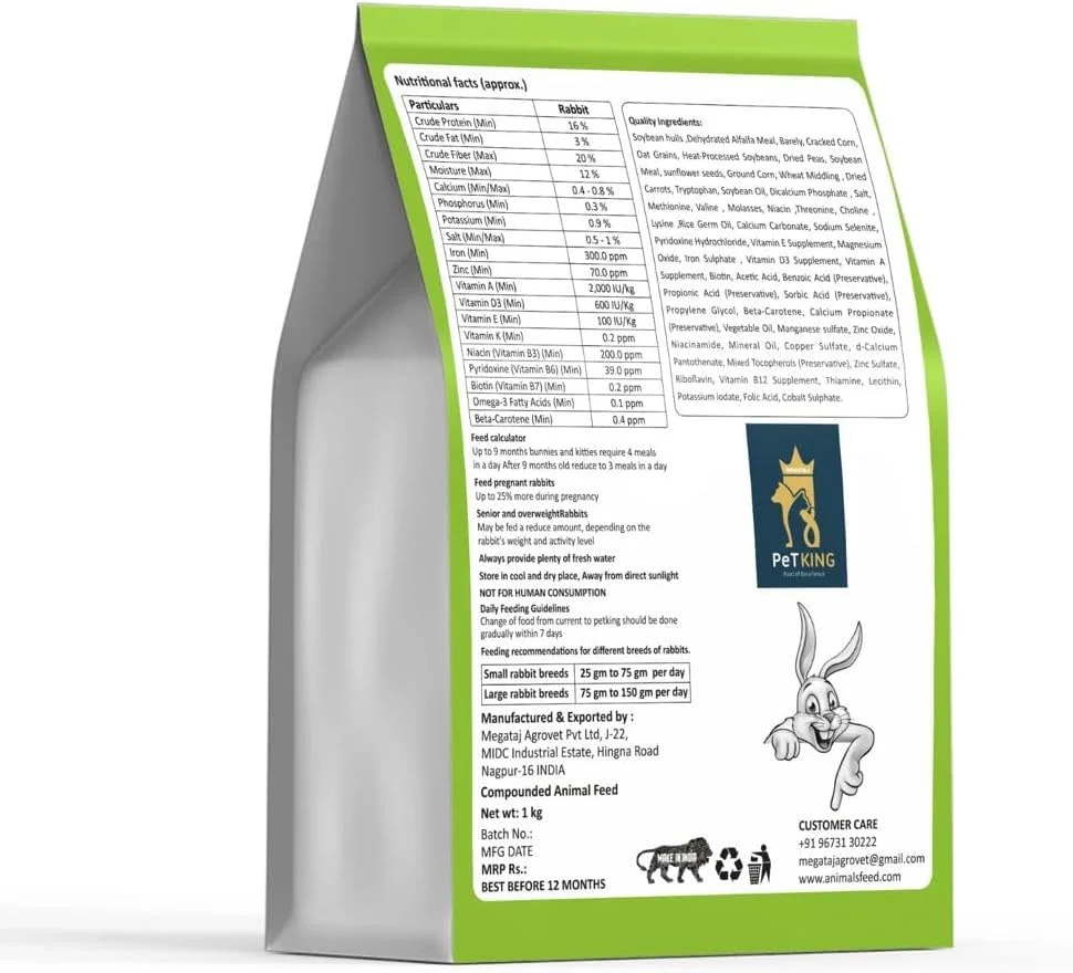 غذای خرگوش بالغ پِت کینگ، انتخاب متخصص تغذیه با فرمول یونجه آلفا، مناسب برای همه نژادها، پلت خشک ۱ کیلوگرمی برای خرگوش های کوچک و بالغ