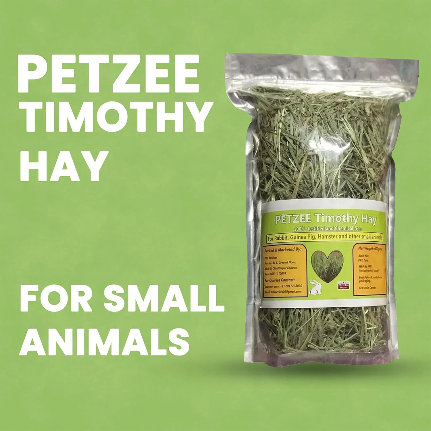 غذای یونجه تیموتی برای خرگوش، خوکچه هندی، همستر و سایر حیوانات کوچک (400 گرم) - بسته 2 عددی