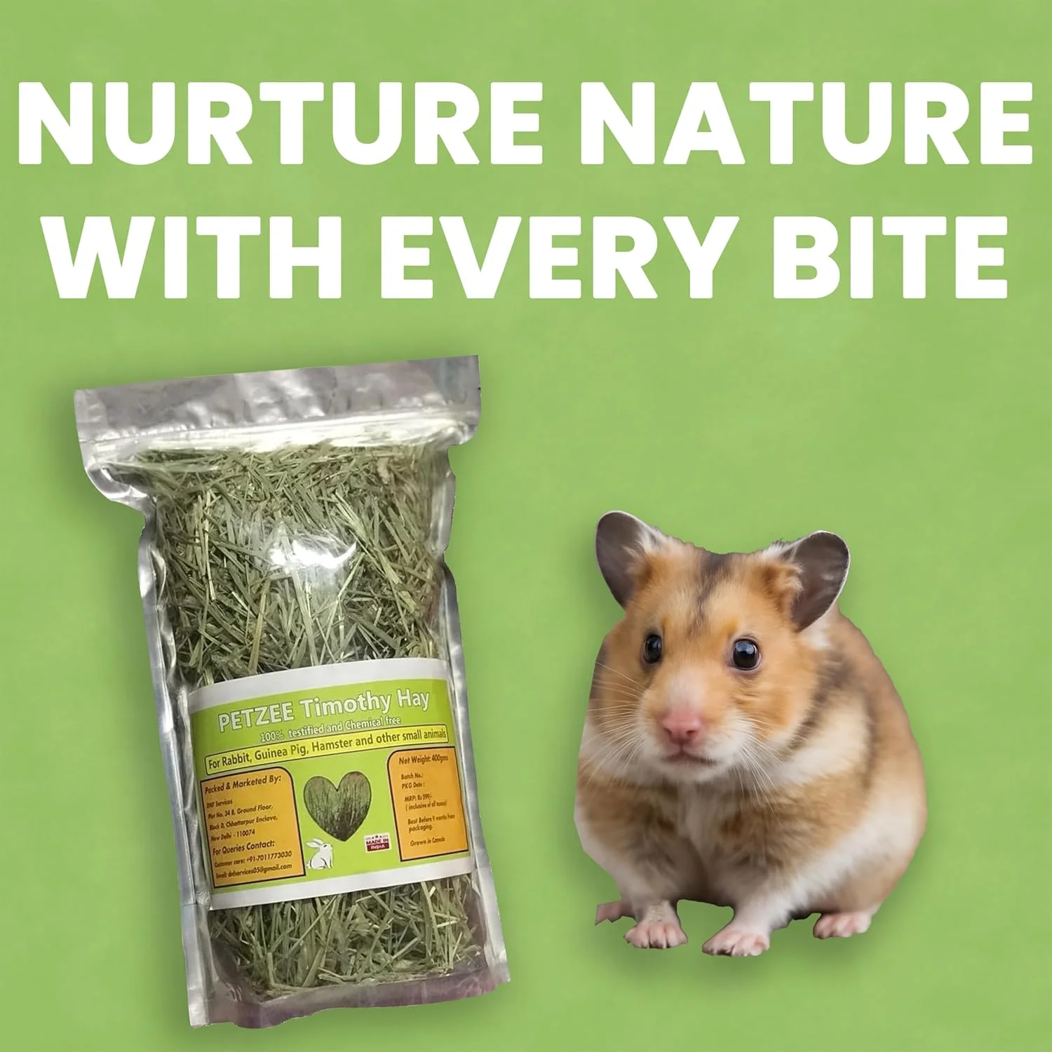 غذای یونجه تیموتی برای خرگوش، خوکچه هندی، همستر و سایر حیوانات کوچک (400 گرم) - بسته 2 عددی