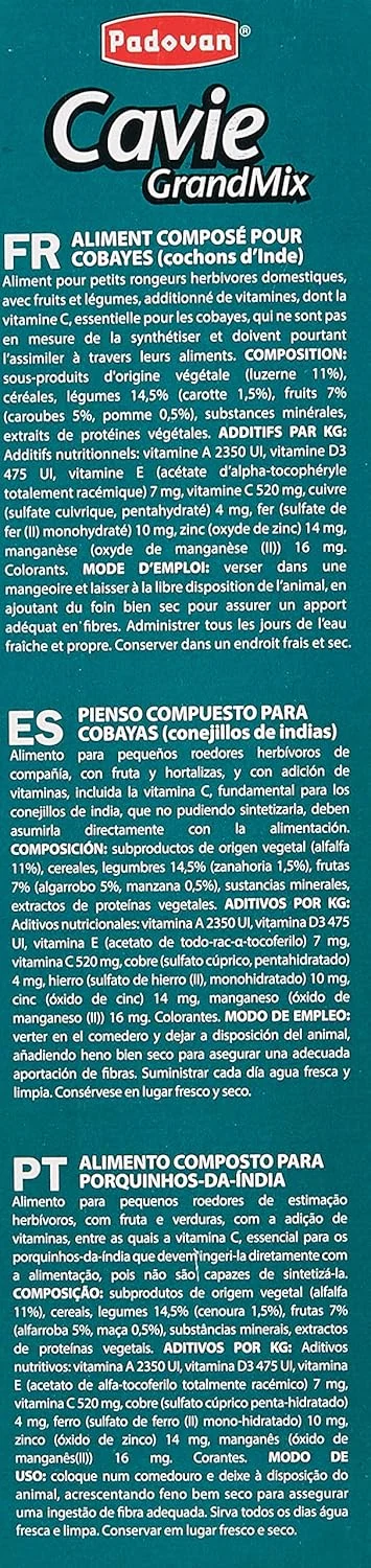 غذای ترکیبی پادوان گرندمیکس مخصوص خوکچه هندی، حاوی میوه و سبزیجات - 850 گرم