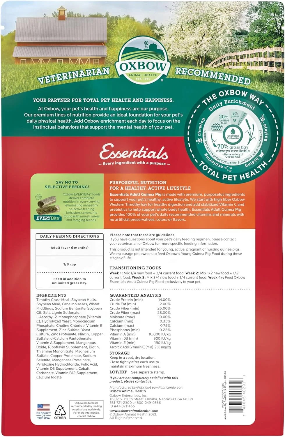 غذای خوکچه هندی بالغ آکس بو (بر پایه علف تیموتی)، 10 پوند