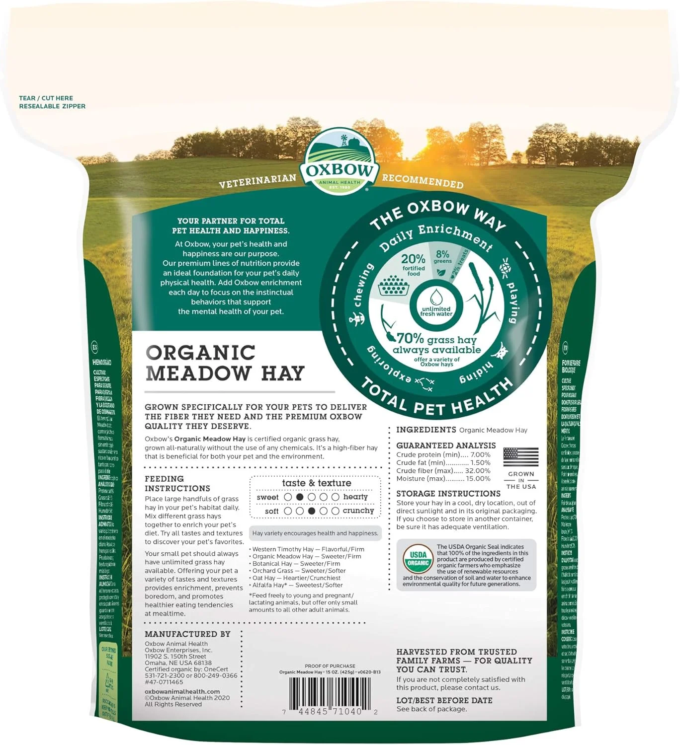 یونجه مرغزار ارگانیک BeneTerra Oxbow، بسته 425 گرمی