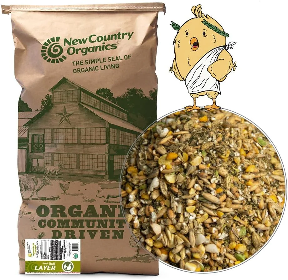 خوراک کامل مرغ تخمگذار ارگانیک حاوی روغن زیتون | بدون ذرت و سویا | ۱۷% پروتئین | خوراک مرغ با امگا 3 بالا | غذای ارگانیک برای تخم مرغ و مرغ سالم | بسته 40 پوندی