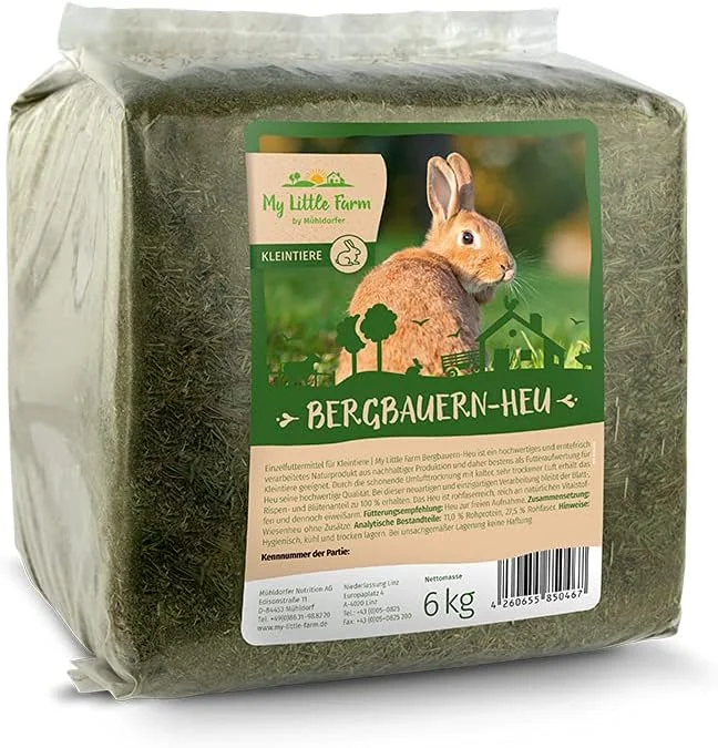 یونجه کشاورز کوهستانی مزرعه کوچک من، یونجه غذایی ممتاز برداشت تازه برای خرگوش ها، همسترها و حیوانات کوچک، بسته بندی های از قبل تقسیم شده، خشک شده با هوای سرد ملایم