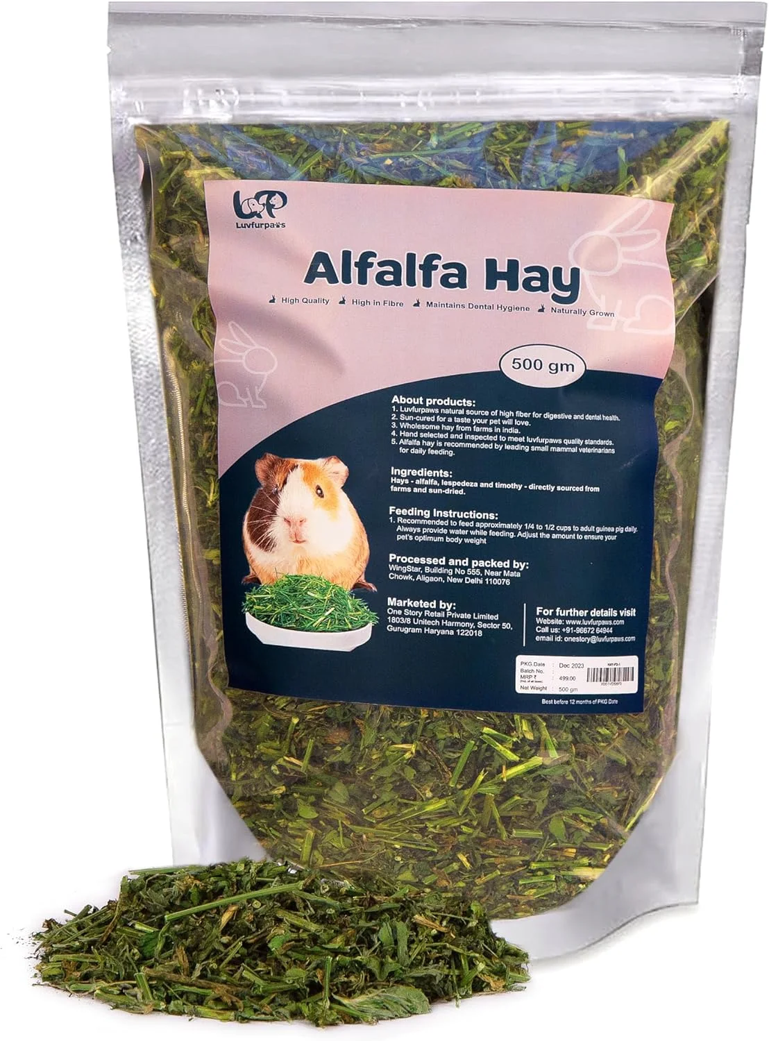 یونجه خشک برای خرگوش، خوکچه هندی، همستر و سایر حیوانات کوچک، غذای علوفه ای با طعم متنوع 500 گرمی