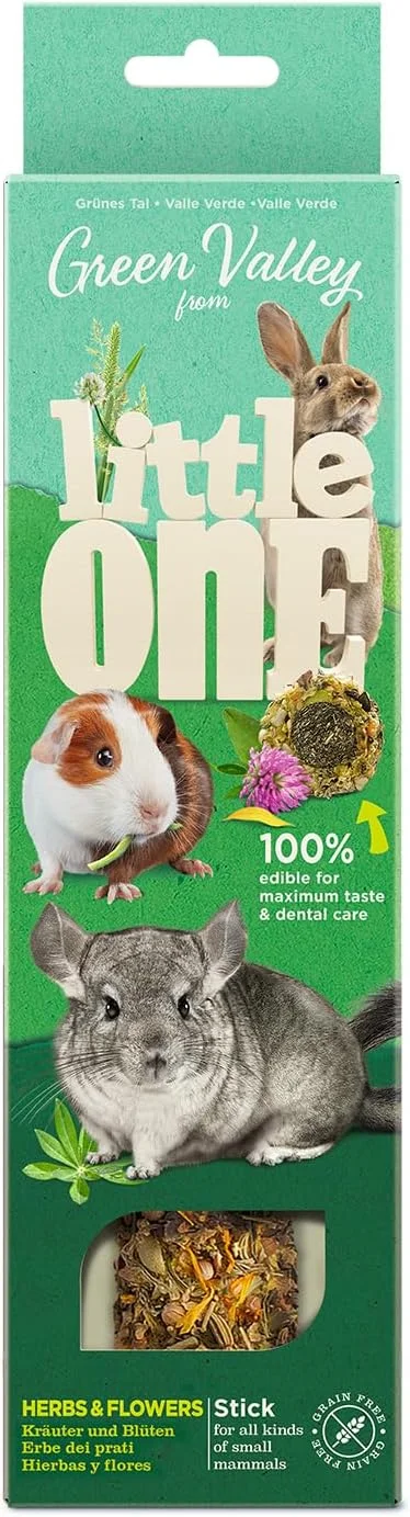 چوب تشویقی کاملا خوراکی گرین ولی Little One بدون غلات برای پستانداران کوچک با گیاهان و گل ها 1x160 گرم