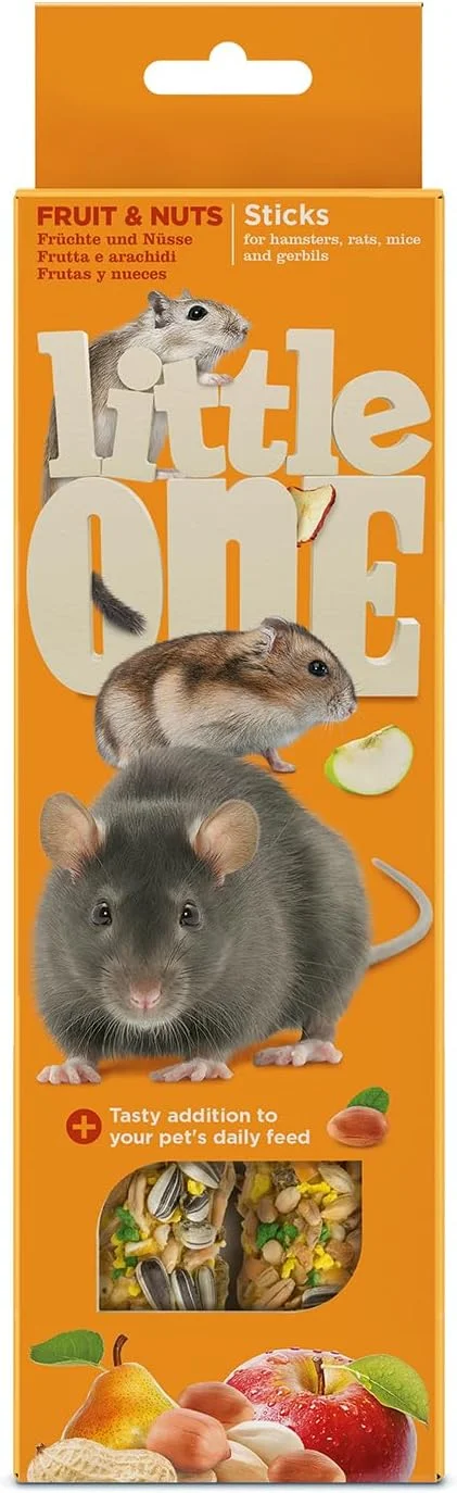 تشویقی میله ای برای همستر، موش صحرایی، موش و جربیل با طعم میوه و آجیل 2x60 گرم