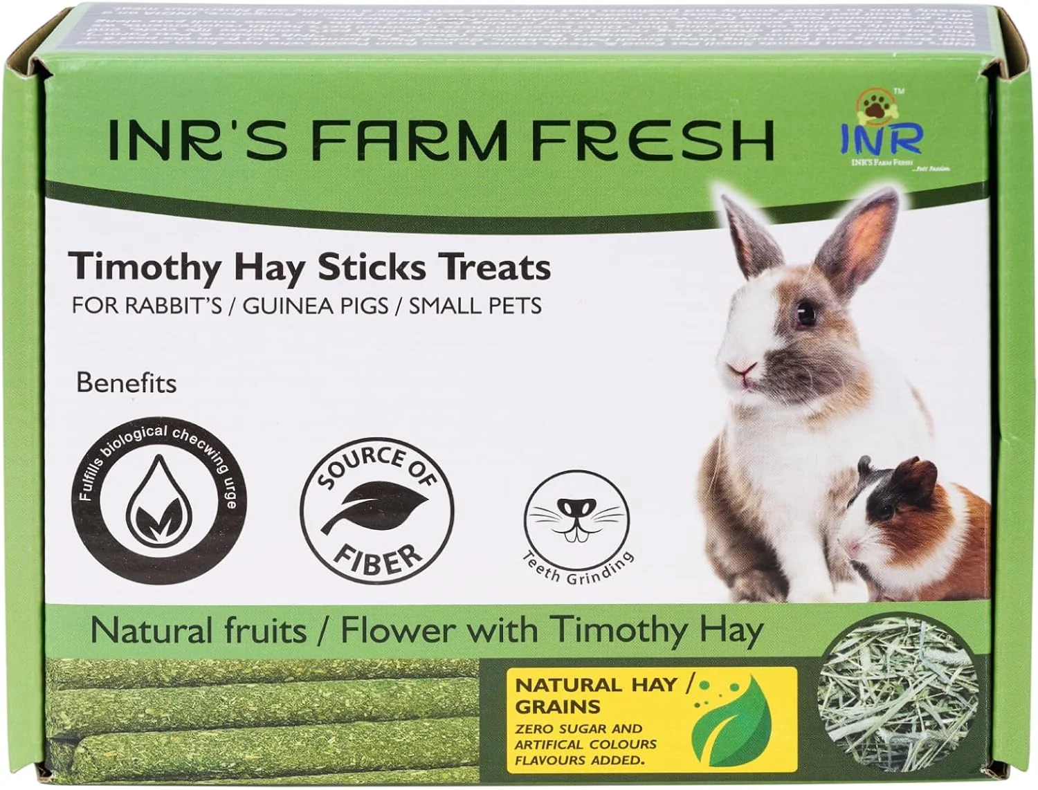 تشویقی چوبی یونجه تیموتی تازه مزرعه INR برای خرگوش/خوکچه هندی/حیوانات خانگی کوچک، بسته 1 عددی