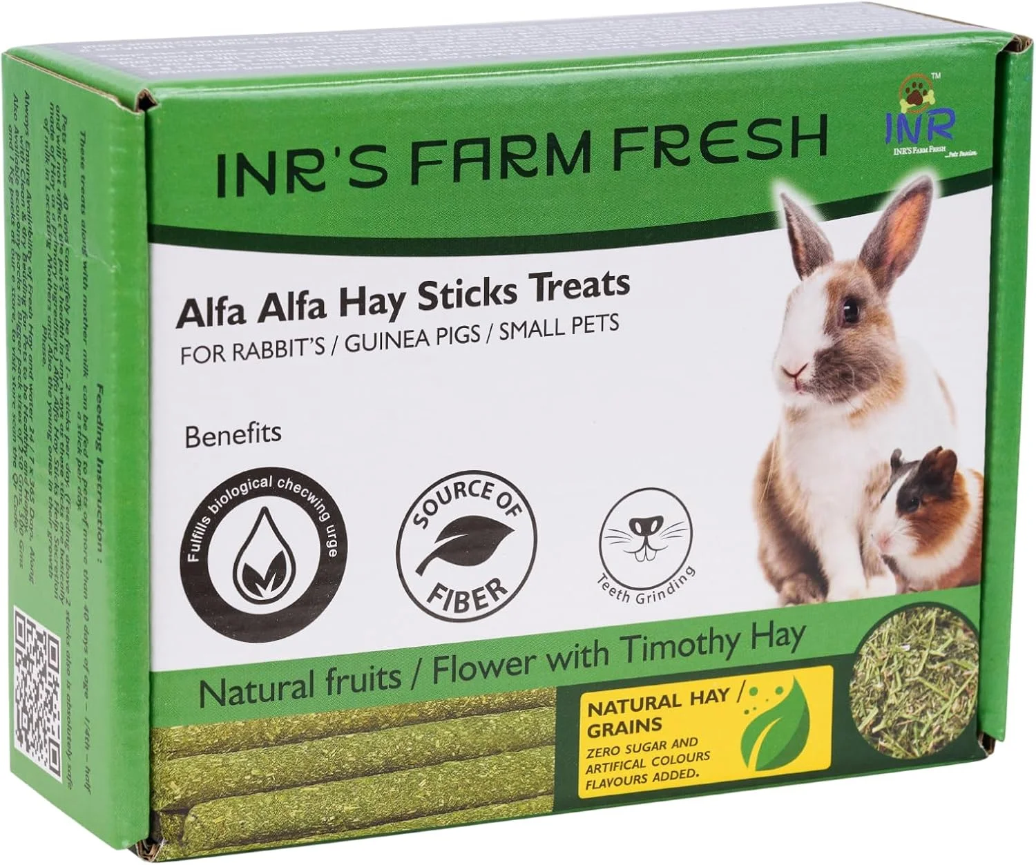 تشویقی چوبی یونجه تیموتی تازه مزرعه INR برای خرگوش/خوکچه هندی/حیوانات خانگی کوچک، بسته 1 عددی