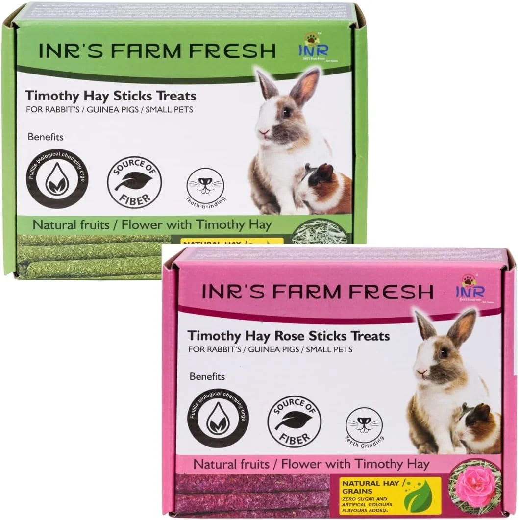 بسته ترکیبی ۱+۱ تشویقی چوبی یونجه تیموتی تازه مزرعه INR و تشویقی چوبی گل رز یونجه تیموتی برای خرگوش/خوکچه هندی/حیوانات خانگی کوچک