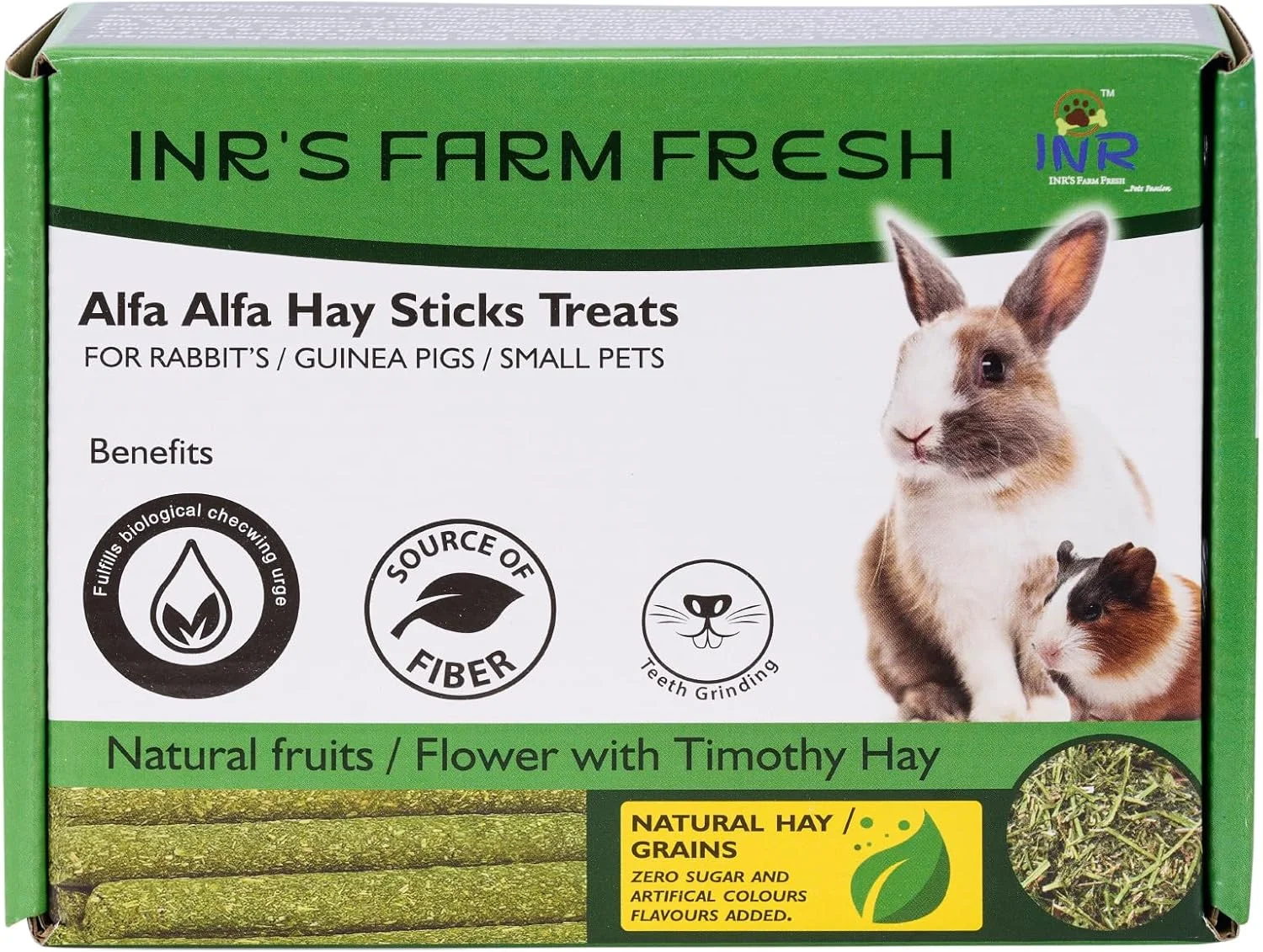 تشویقی یونجه خشک مزرعه INR برای خرگوش، خوکچه هندی، همستر و سایر حیوانات کوچک (بسته 125 گرمی)