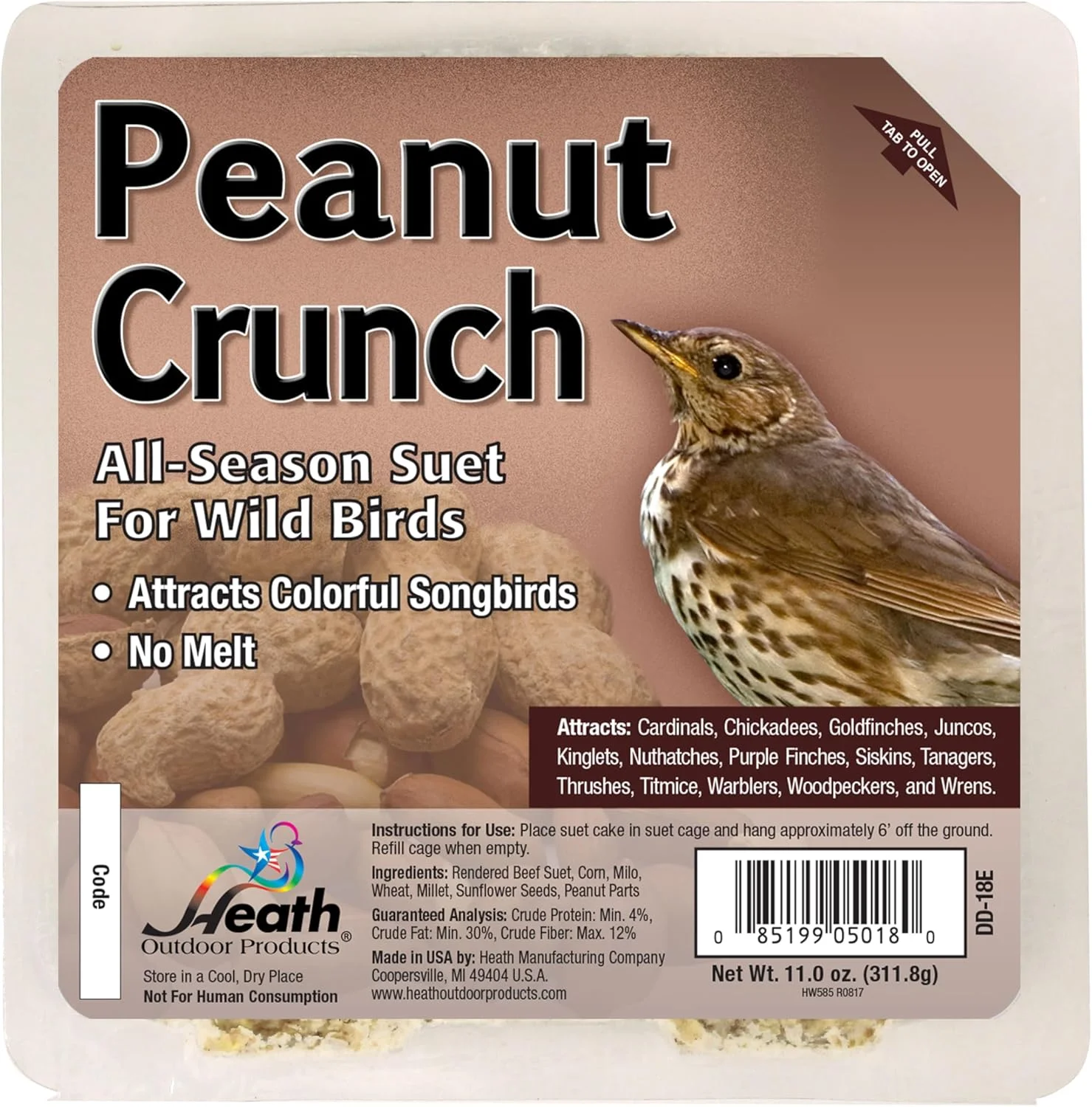 کیک غذای پرندگان با طعم بادام زمینی هیث اوت دور پروداکتس مدل DD-18، بسته 12 عددی